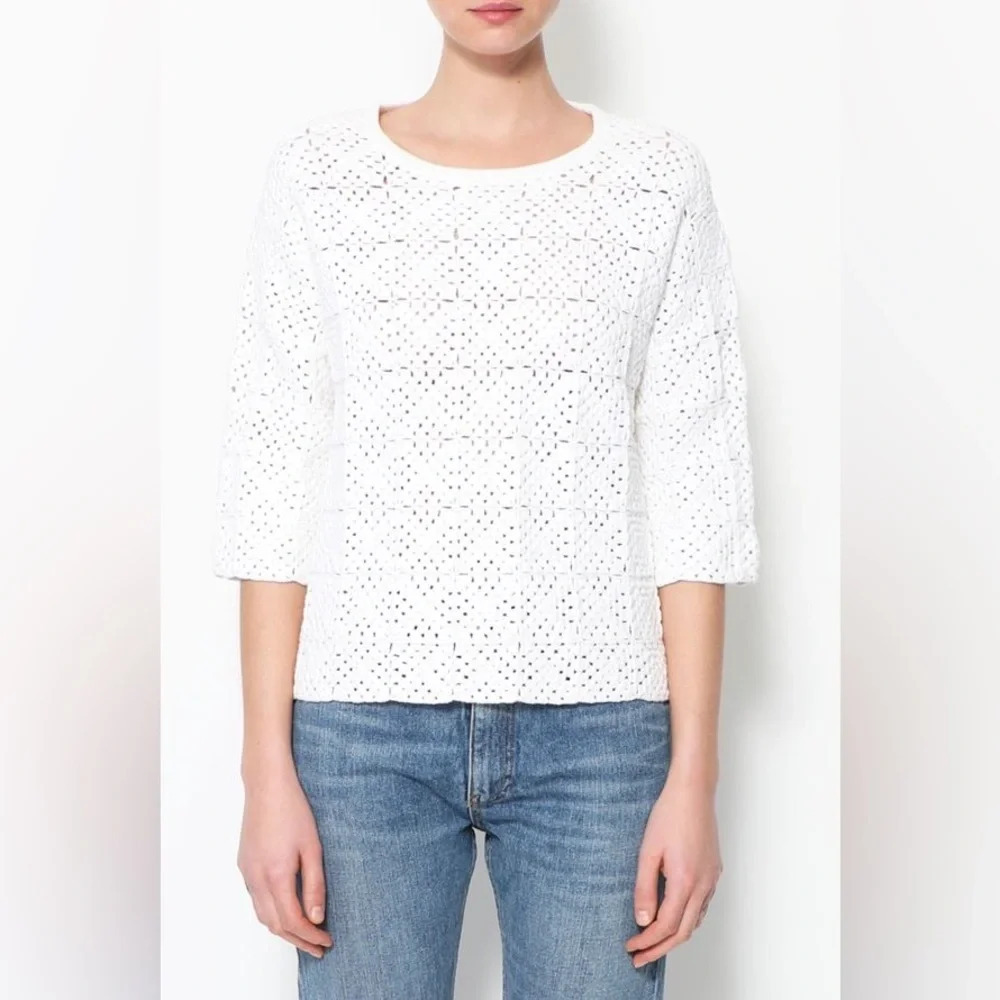 Anthropologie Postmark White Eyelet Blouse Top size Medium